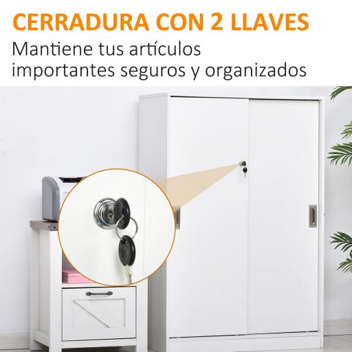 Armario de Oficina Práctico con 2 Puertas Correderas Llaves y 3 Estantes para Despacho Estudio 80x40x120 cm Blanco [5]