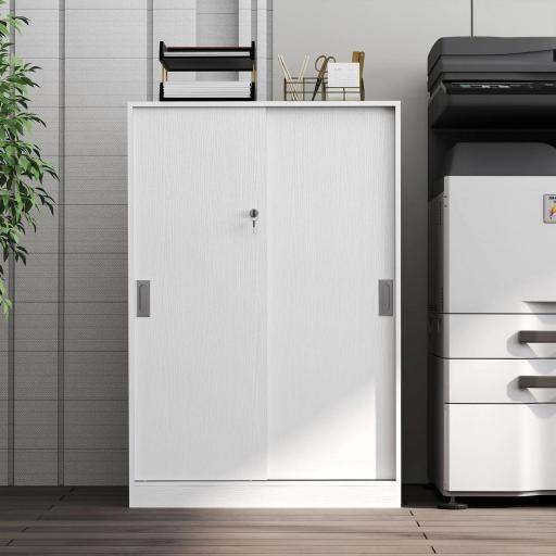 Armario de Oficina Práctico con 2 Puertas Correderas Llaves y 3 Estantes para Despacho Estudio 80x40x120 cm Blanco [6]