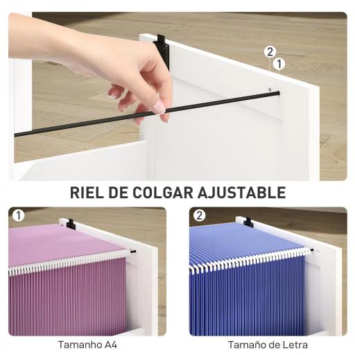 Mueble Archivador con 3 Cajones Cajonera para Escritorio con Rieles Colgantes Ajustables para A4 y Carta Blanco [3]