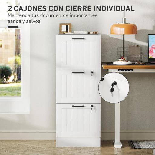 Mueble Archivador con 3 Cajones Cajonera para Escritorio con Rieles Colgantes Ajustables para A4 y Carta Blanco [5]
