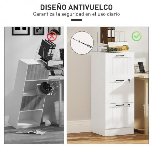 Mueble Archivador con 3 Cajones Cajonera para Escritorio con Rieles Colgantes Ajustables para A4 y Carta Blanco [2]