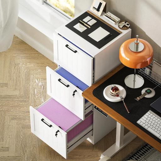 Mueble Archivador con 3 Cajones Cajonera para Escritorio con Rieles Colgantes Ajustables para A4 y Carta Blanco [7]
