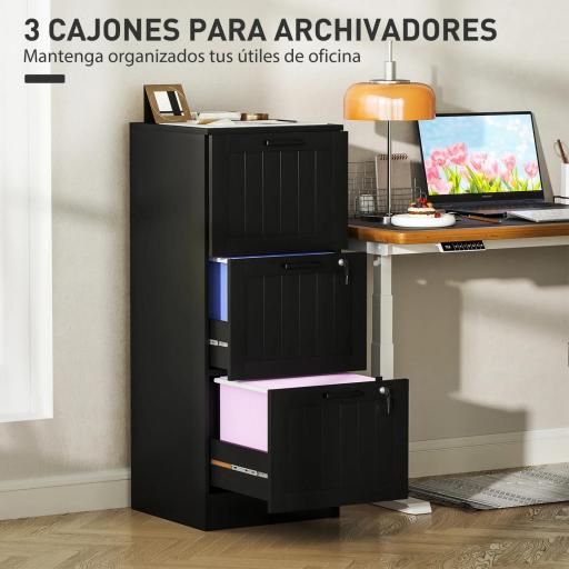Mueble Archivador con 3 Cajones Cajonera para Escritorio con Cerraduras Carpetas para A4 y Carta 40x40x101 cm Negro [2]