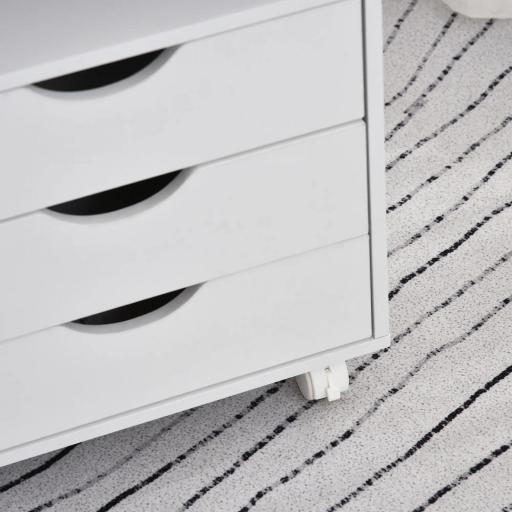 Cajonera de Oficina con 3 Cajones y 4 Estantes Abiertos Cajonera Escritorio con Ruedas para Oficina 38x40x86,8 cm Blanco [5]