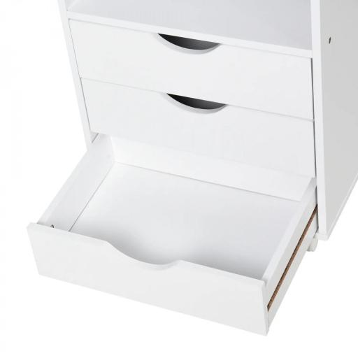 Cajonera de Oficina con 3 Cajones y 4 Estantes Abiertos Cajonera Escritorio con Ruedas para Oficina 38x40x86,8 cm Blanco [7]