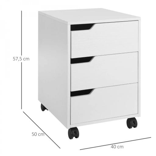 Cajonera de Oficina con Ruedas Mueble Archivador con 3 Cajones Cajonera para Escritorio Estudio 40x50x57,5 cm Blanco [1]