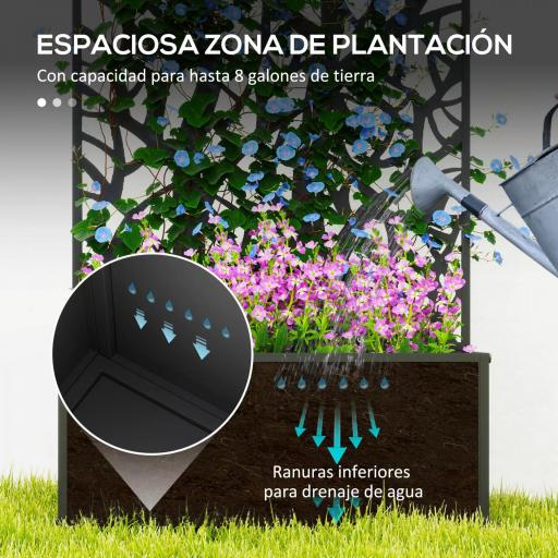 Jardinera Elevada con Panel de Privacidad de Ramas Decorativas de Metal y Opción de Montaje en Pared 61x23x113 cm Negro [2]