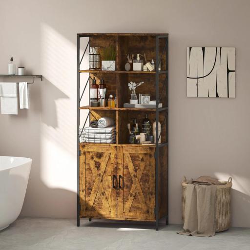 Estantería de Libros con 6 Compartimentos Abiertos y Estante Ajustable para Salón Oficina 75x34x172 cm Marrón Rústico [6]