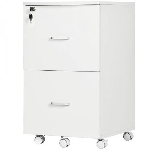 Cajonera de Oficina Mueble Auxiliar con 2 Cajones Cierre con Llave para Estudio Despacho 43x45x72 cm Blanco [7]