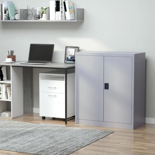 Armario Archivador Metálico con 2 Puertas Cerradura Estante Ajustable para Sala de Estar Estudio 80x40x92,5 cm Gris