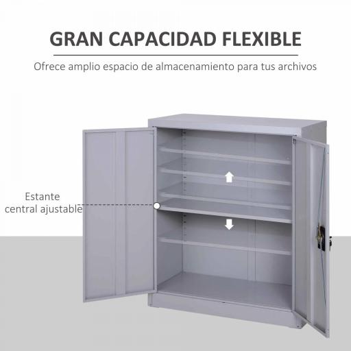 Armario Archivador Metálico con 2 Puertas Cerradura Estante Ajustable para Sala de Estar Estudio 80x40x92,5 cm Gris [1]