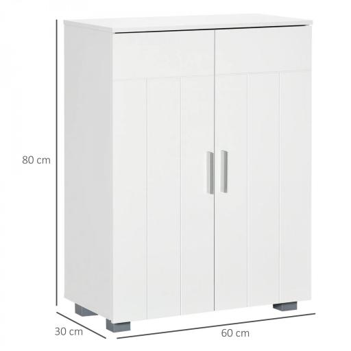 Armario de Baño con 2 Puertas y 2 Estantes Ajustables de 7 Niveles Mueble Auxiliar de Almacenaje para Salón Cocina Antivuelco 60x30x80 cm Blanco [1]