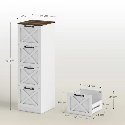 Cajonera Escritorio con 4 Cajones Soporte para Impresora con Riel Colgante para A4 y Carta 40x40x131 cm Blanco [1]