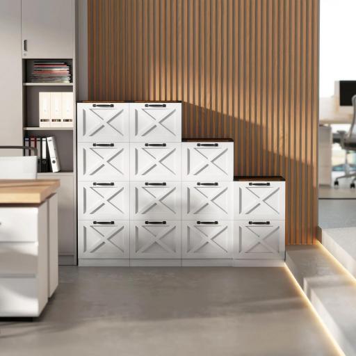 Cajonera Escritorio con 4 Cajones Soporte para Impresora con Riel Colgante para A4 y Carta 40x40x131 cm Blanco [6]