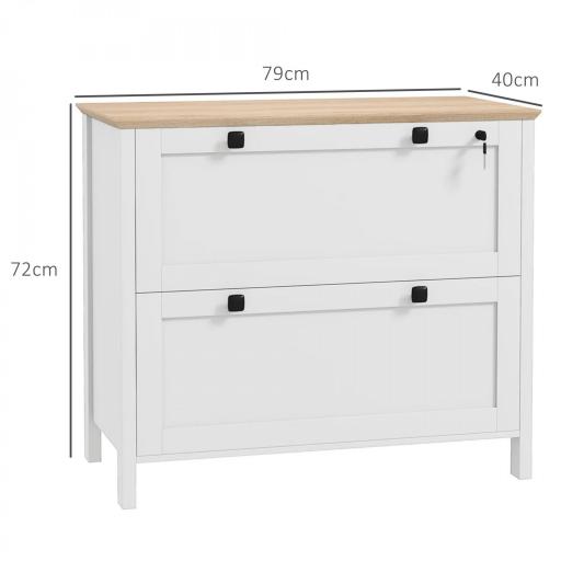 Mueble Archivador con 2 Cajones 2 Barras Colgantes Cerradura y 2 Llaves para Tamaño A4 79x40x72 cm Blanco y Roble [1]