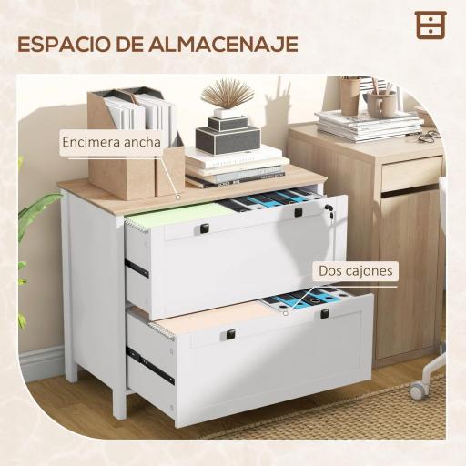 Mueble Archivador con 2 Cajones 2 Barras Colgantes Cerradura y 2 Llaves para Tamaño A4 79x40x72 cm Blanco y Roble [2]
