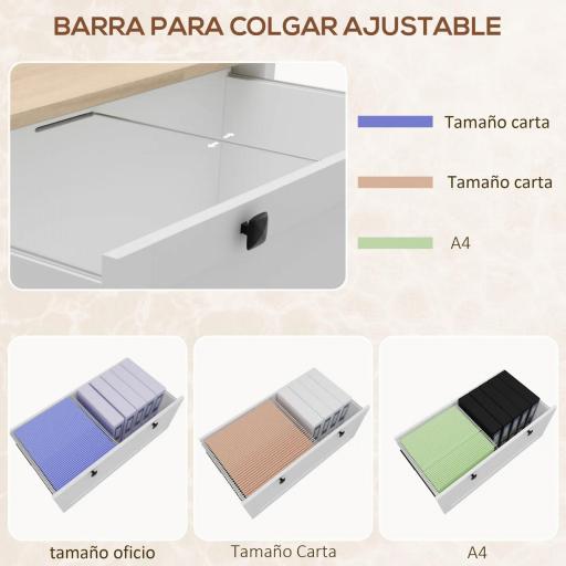 Mueble Archivador con 2 Cajones 2 Barras Colgantes Cerradura y 2 Llaves para Tamaño A4 79x40x72 cm Blanco y Roble [3]