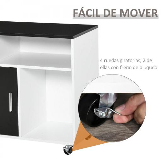Mueble Auxiliar de Oficina Mueble Archivador con Ruedas Estantes y Cajones Armario Multiusos con Gran Almacenaje 100x35x65 cm Negro y Blanco [4]