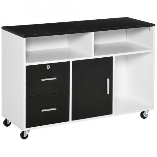 Mueble Auxiliar de Oficina Mueble Archivador con Ruedas Estantes y Cajones Armario Multiusos con Gran Almacenaje 100x35x65 cm Negro y Blanco [9]