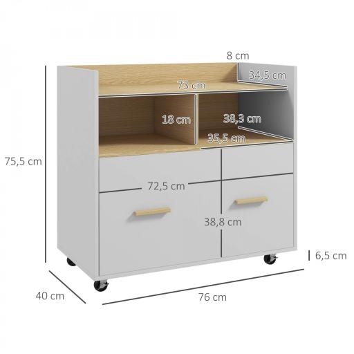 Armario Archivador con Ruedas Cajón Barras Colgantes para Tamaño A4 y 2 Compartimentos 76x40x75,5 cm Roble y Blanco [1]