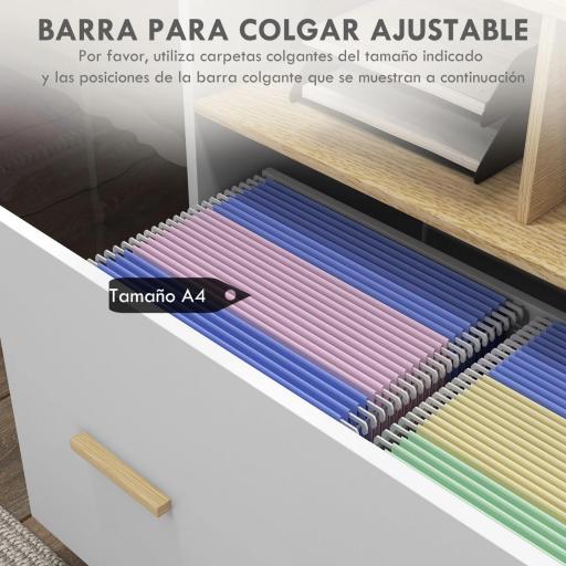 Armario Archivador con Ruedas Cajón Barras Colgantes para Tamaño A4 y 2 Compartimentos 76x40x75,5 cm Roble y Blanco [5]