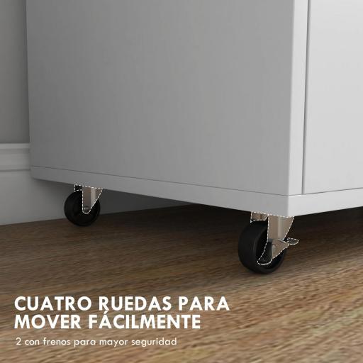 Armario Archivador con Ruedas Cajón Barras Colgantes para Tamaño A4 y 2 Compartimentos 76x40x75,5 cm Roble y Blanco [2]