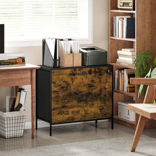 Cajonera de Oficina con 2 Cajones Cajonera para Archivadores con Cerradura y Carpetas Colgantes 80x39x73,5 cm Marrón