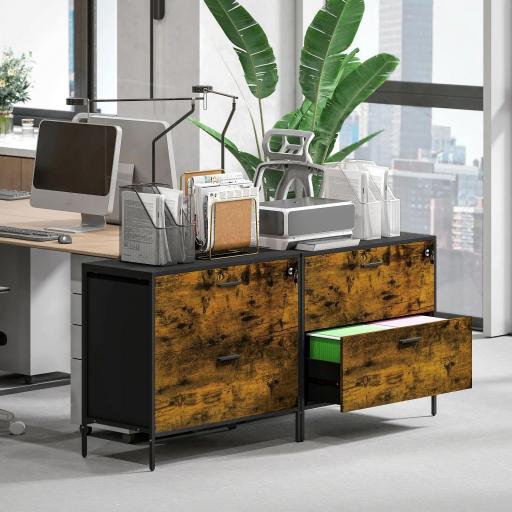 Cajonera de Oficina con 2 Cajones Cajonera para Archivadores con Cerradura y Carpetas Colgantes 80x39x73,5 cm Marrón [2]
