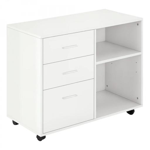 Armario de Oficina para Impresora Mueble Multifuncional con 3 Cajones Estantes y Ruedas 80x40x65 cm Blanco [8]