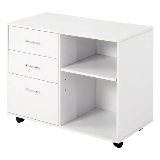 Armario de Oficina para Impresora Mueble Multifuncional con 3 Cajones Estantes y Ruedas 80x40x65 cm Blanco [9]