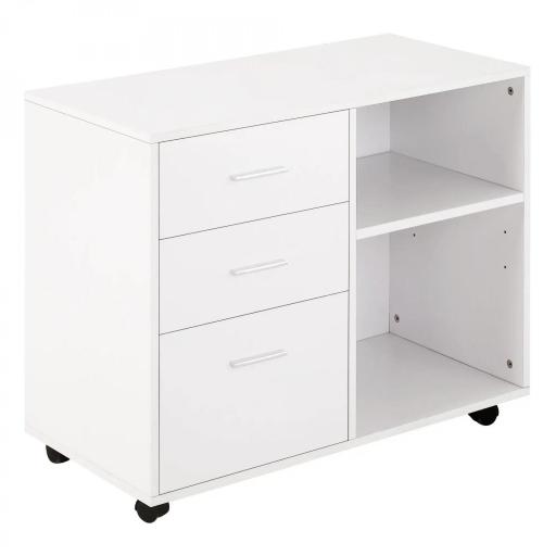 Armario de Oficina para Impresora Mueble Multifuncional con 3 Cajones Estantes y Ruedas 80x40x65 cm Blanco [10]
