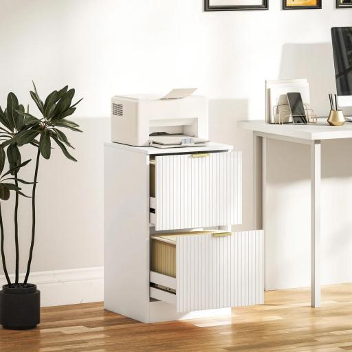 Cajonera de Escritorio con 2 Cajones Frentes Acanalados Mueble Archivador para Tamaño A4 o Carta 40x40x71 cm Blanco