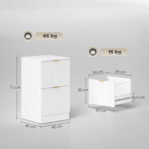 Cajonera de Escritorio con 2 Cajones Frentes Acanalados Mueble Archivador para Tamaño A4 o Carta 40x40x71 cm Blanco [1]