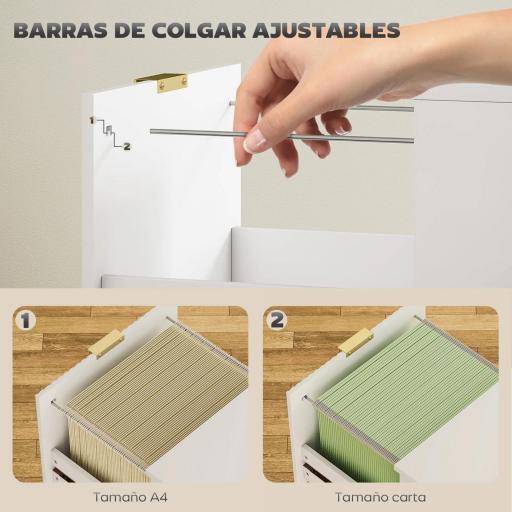 Cajonera de Escritorio con 2 Cajones Frentes Acanalados Mueble Archivador para Tamaño A4 o Carta 40x40x71 cm Blanco [6]