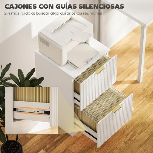 Cajonera de Escritorio con 2 Cajones Frentes Acanalados Mueble Archivador para Tamaño A4 o Carta 40x40x71 cm Blanco [5]