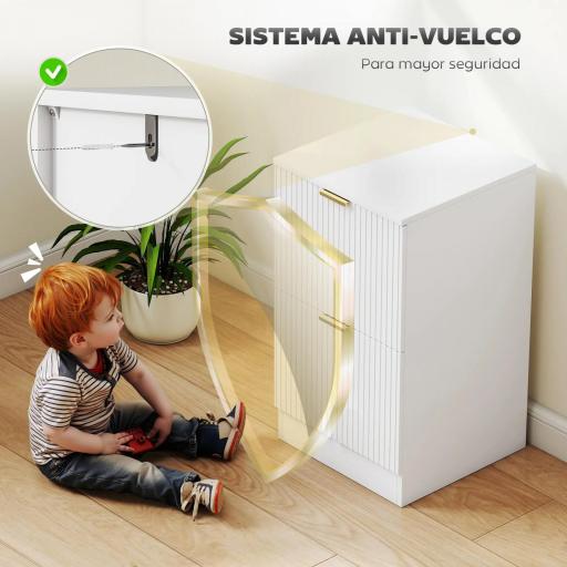 Cajonera de Escritorio con 2 Cajones Frentes Acanalados Mueble Archivador para Tamaño A4 o Carta 40x40x71 cm Blanco [2]