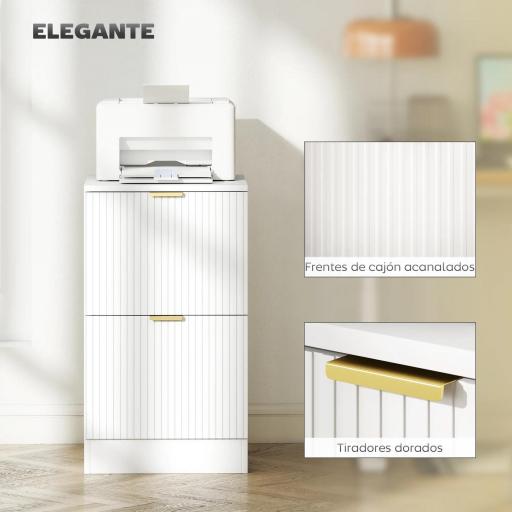 Cajonera de Escritorio con 2 Cajones Frentes Acanalados Mueble Archivador para Tamaño A4 o Carta 40x40x71 cm Blanco [3]