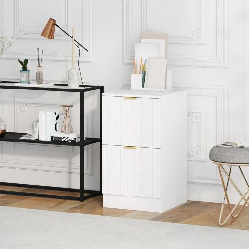 Cajonera de Escritorio con 2 Cajones Frentes Acanalados Mueble Archivador para Tamaño A4 o Carta 40x40x71 cm Blanco [7]