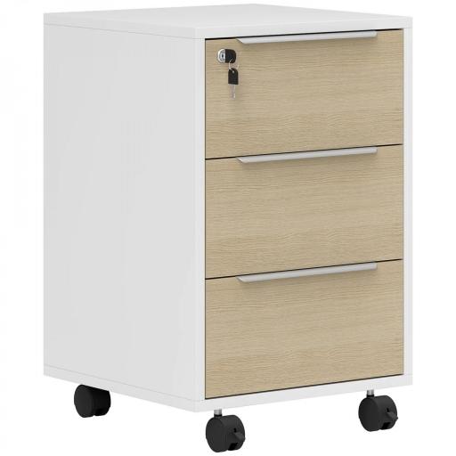 Mueble Archivador con Ruedas 3 Cajones Cerradura y 2 Llaves para Estudio Salón 40x40x63,5 cm Blanco y Roble [9]