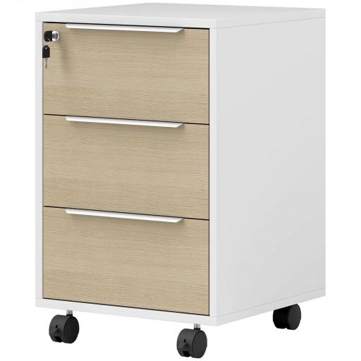 Mueble Archivador con Ruedas 3 Cajones Cerradura y 2 Llaves para Estudio Salón 40x40x63,5 cm Blanco y Roble [8]