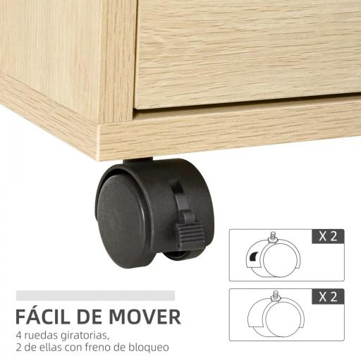 Cajonera de Oficina con 4 Cajones Cajonera de Escritorio con Ruedas para Estudio 46x40x65 cm Natural [2]