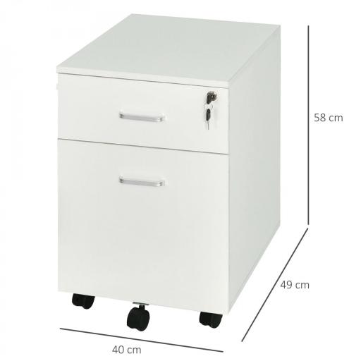 Cajonera de Oficina con Ruedas Mueble Archivador con 2 Cajones para Documentos en Tamaño A4 Cerradura 40x49x58 cm Blanco [1]