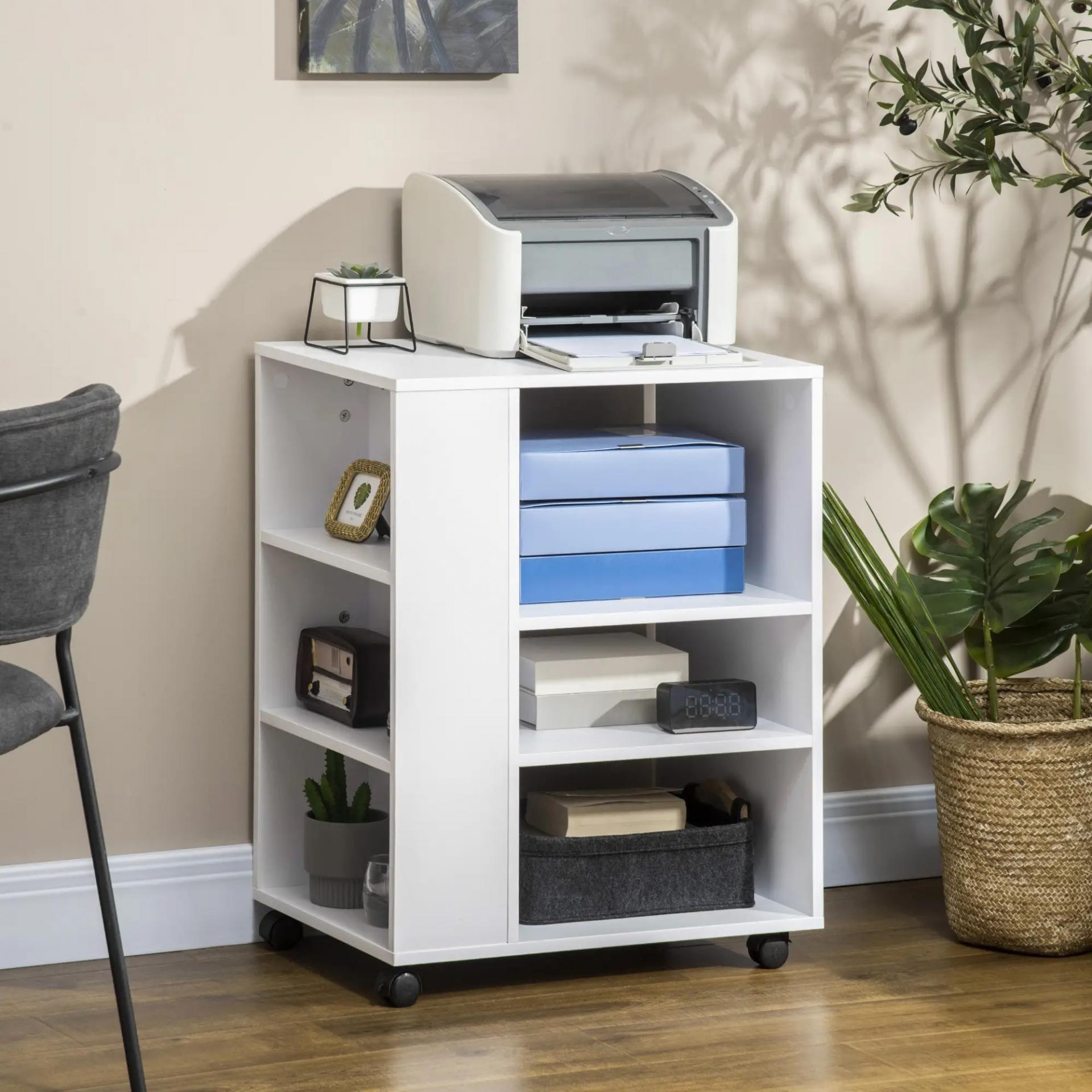 Armario para Impresora Mueble Auxiliar de Oficina Dormitorio Cocina Salón 60x40x75,8 cm Blanco