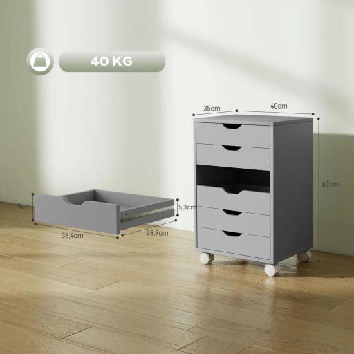 Cajonera Escritorio Archivador Móvil con 6 Cajones Ruedas Guías Deslizantes Silenciosas para Oficina Casa Gris [1]