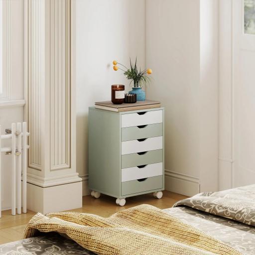 Cajonera Escritorio Archivador Móvil con 6 Cajones Ruedas Guías Deslizantes Silenciosas para Oficina Casa Verde [6]