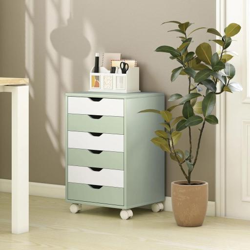 Cajonera Escritorio Archivador Móvil con 6 Cajones Ruedas Guías Deslizantes Silenciosas para Oficina Casa Verde [5]