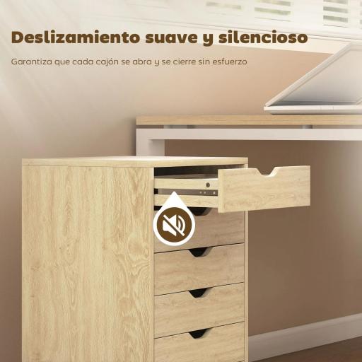 Cajonera Escritorio Archivador Móvil con 6 Cajones Ruedas Guías Deslizantes Silenciosas para Oficina Casa Roble [2]