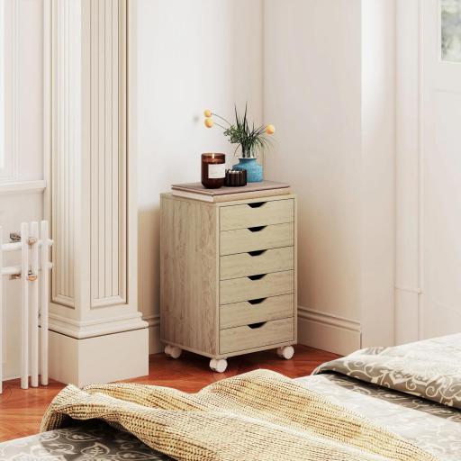 Cajonera Escritorio Archivador Móvil con 6 Cajones Ruedas Guías Deslizantes Silenciosas para Oficina Casa Roble [6]