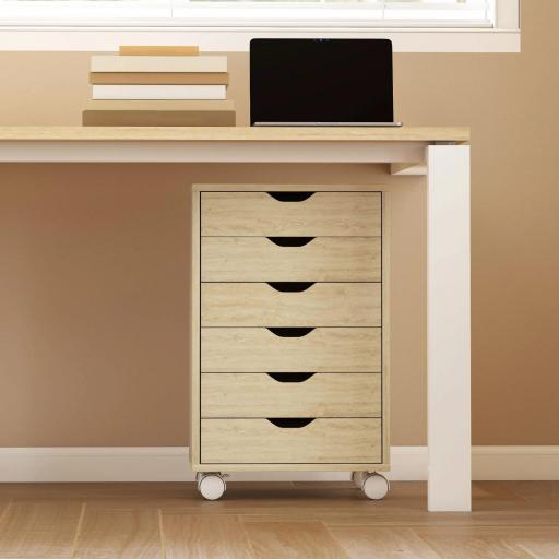 Cajonera Escritorio Archivador Móvil con 6 Cajones Ruedas Guías Deslizantes Silenciosas para Oficina Casa Roble [7]