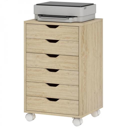 Cajonera Escritorio Archivador Móvil con 6 Cajones Ruedas Guías Deslizantes Silenciosas para Oficina Casa Roble [9]